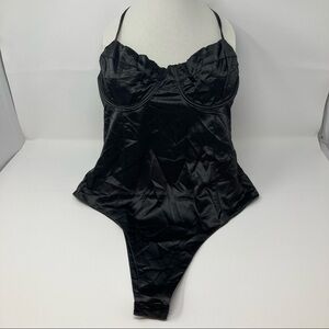 Beautiful MWT black satin body suit size large
